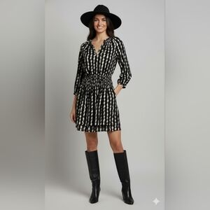 Rails Black and Cream Tie Elastic Waist Two Tier Hem Mini Dress Sz M